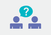 question mark in a speech bubble over two people